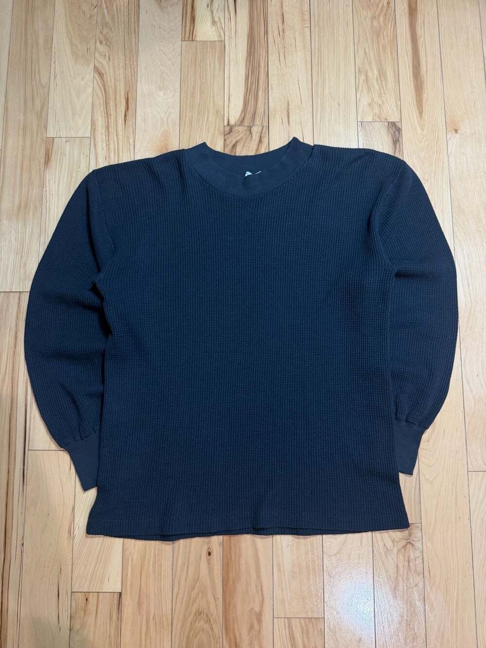 Black Sportsman Long Sleeve Waffle Knit Thermal Crewneck Shirt